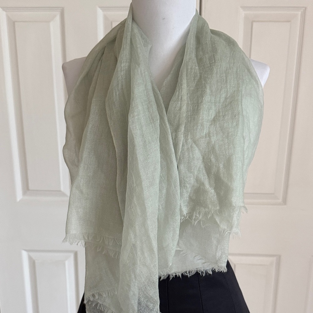 Cashmere Light Green Sheer Scarf - Picture 2 of 10